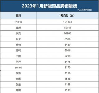 ​电动汽车十大名牌排名及价格(1月新能源汽车品牌销量榜)